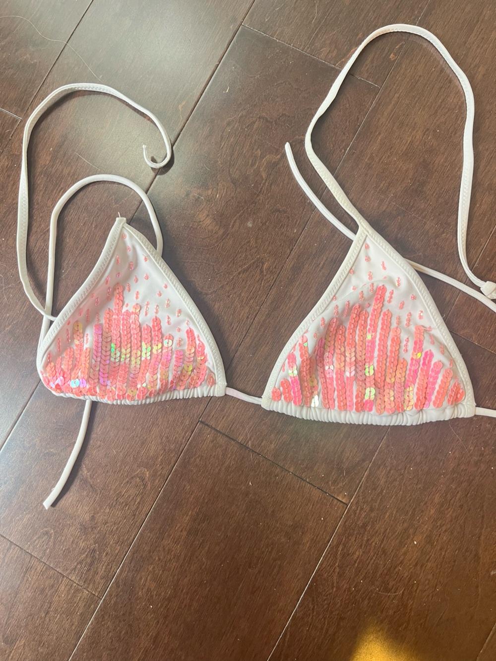 Y2K Sequin Pink & White Triangle Bikini Top
